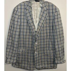 Stanley Blacker 48 Long Blue Beige Cotton Lightweight Blazer Sports coat